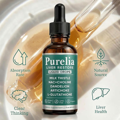 Purelia Liver Restore Drops – Complete Liver Detox Support Supplement with Milk Thistle, Dandelion & L-Glutathione for Liver Cleanse & Digestion Aid Health, 2 Fl Oz (1)
